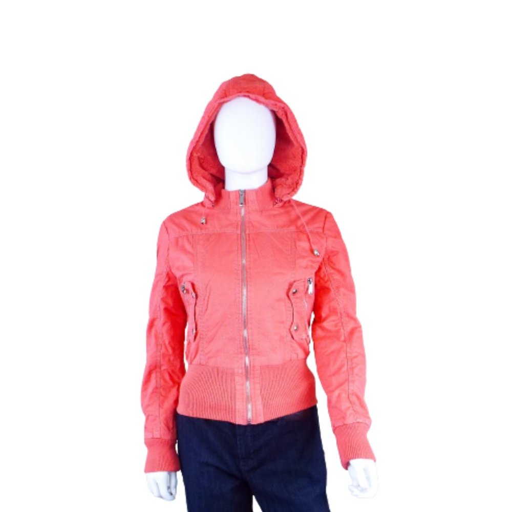 DOWNTOWN COALITION ORANGE JACKET WITH FAUX FUR LINING AND REMOVEABLE HOOD - SM